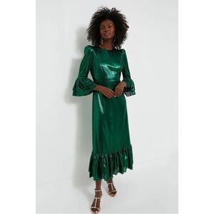 Pomander Place Emerald Crinkle Lurex Lilith Midi Dress M NWT Holiday Party